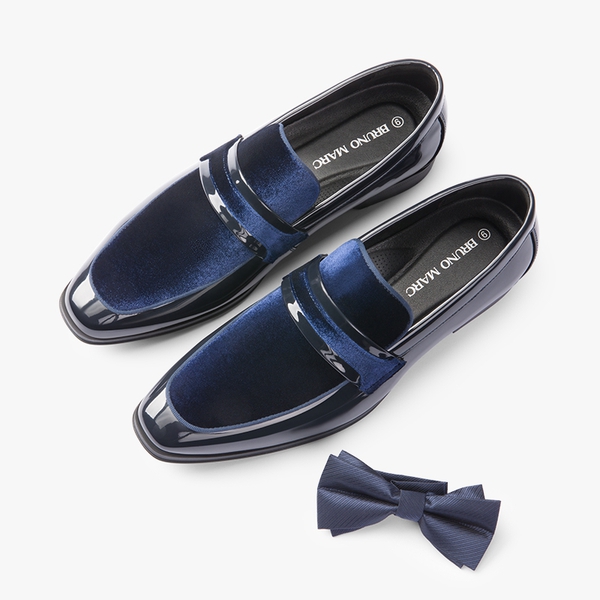 Men's Tuxedo Vegan Leather Slip-On Loafers - BLUE - 5